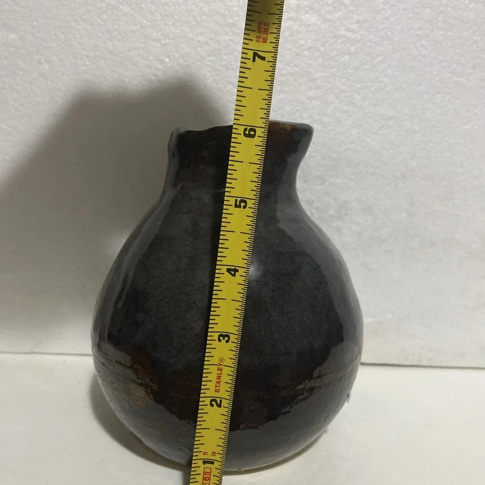 Studio Pottery Brown Glazed Bud Vase Handcrafted Signed AP Artist 6.5